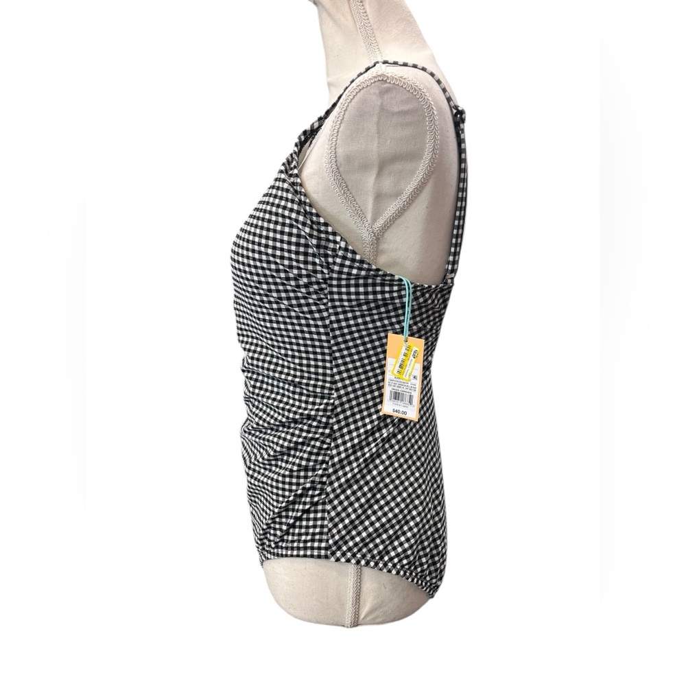 Kona Sol Black White Gingham Ruched One Piece Swimsuit NWT M - Picture 3 of 9